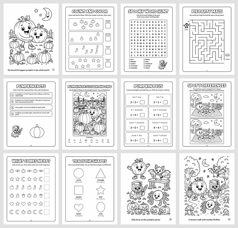 The Pumpkin Puzzle Club Halloween Activity Book for Kids 6-10, 50 Printable Pages, Coloring, Word Search, Mazes, Tracing PDF imagen 10