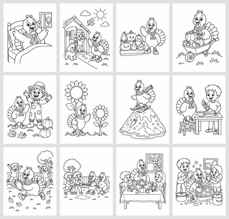 Diversión de Acción de Gracias: ¡Los pavos dan un festín! Un divertido libro para colorear de Acción de Gracias para niños de 6 a 10 años, 50 páginas imprimibles, descarga instantánea en PDF. imagen 10
