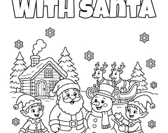 Christmas With Santa Coloring Book for Kids Ages 6-8, 55 Printable Coloring Pages, Santa Elves Reindeer, Instant Download PDF