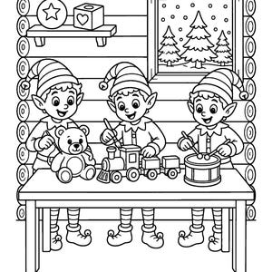 Christmas With Santa Coloring Book for Kids Ages 6-8, 55 Printable Coloring Pages, Santa Elves Reindeer, Instant Download PDF image 3