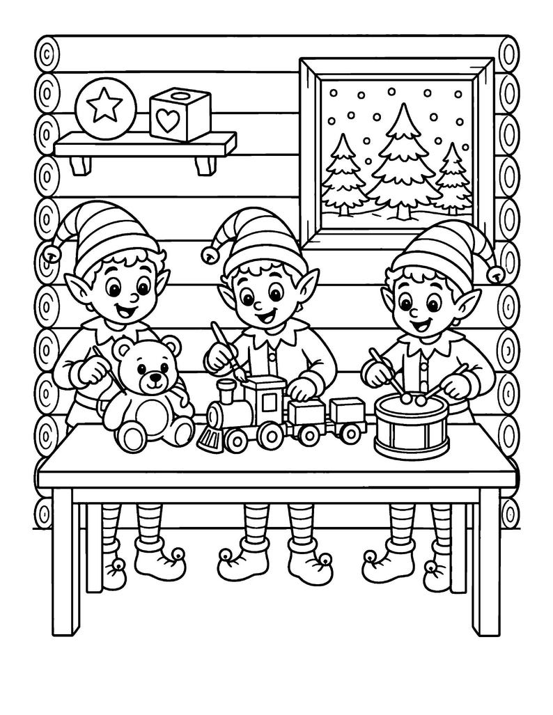 Christmas With Santa Coloring Book for Kids Ages 6-8, 55 Printable Coloring Pages, Santa Elves Reindeer, Instant Download PDF image 3