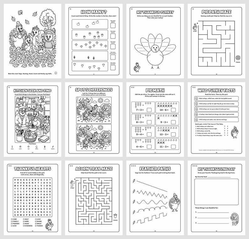 Pass the Giggles! Thanksgiving Activity Book for Kids 6-10, 50 Printable Pages, Coloring, Word Search, Mazes, Tracing, PDF image 10
