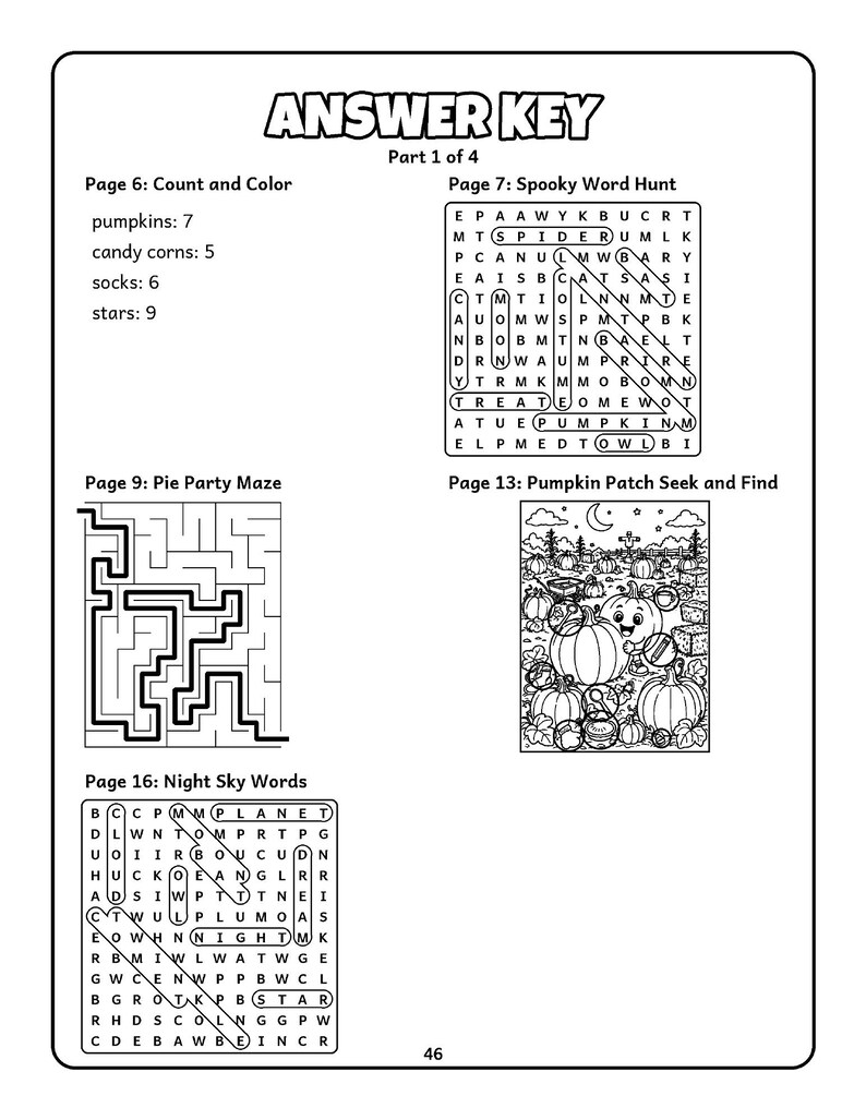 The Pumpkin Puzzle Club Halloween Activity Book for Kids 6-10, 50 Printable Pages, Coloring, Word Search, Mazes, Tracing PDF imagen 9