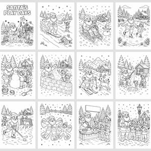 Santa's Play Days Christmas Coloring Book for Kids 6-8, 49 Printable Vintage Santa Coloring Pages, Instant Download PDF imagem 6