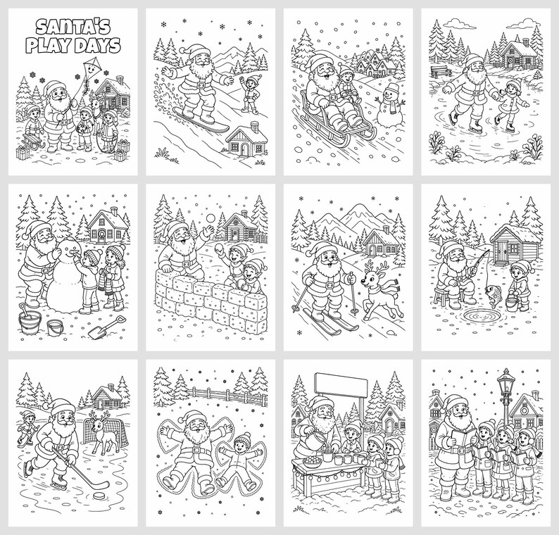 Santa's Play Days Christmas Coloring Book for Kids 6-8, 49 Printable Vintage Santa Coloring Pages, Instant Download PDF imagem 6