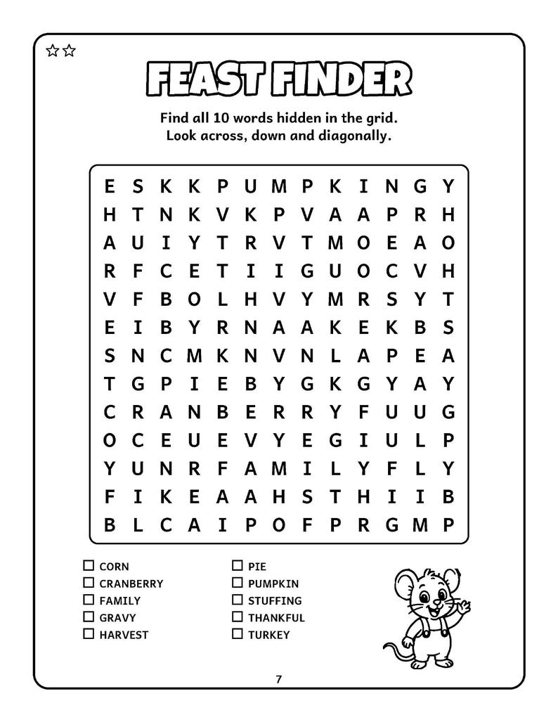Pass the Giggles! Thanksgiving Activity Book for Kids 6-10, 50 Printable Pages, Coloring, Word Search, Mazes, Tracing, PDF image 3