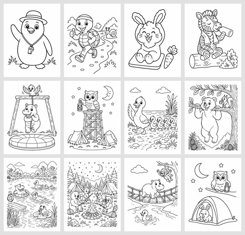 Critter Boot Camp Coloring Book for Kids 5-10, 50 Pages, Silly Zoo and Farm Animals in Training, Printable PDF image 8
