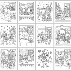 Christmas With Santa Coloring Book for Kids Ages 6-8, 55 Printable Coloring Pages, Santa Elves Reindeer, Instant Download PDF image 6