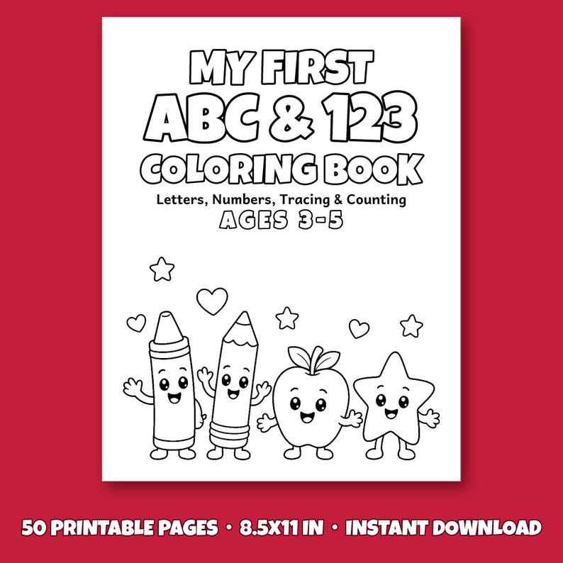 My First ABC & 123 Coloring Book for Ages 3-5, 50 Printable Pages, Alphabet and Number Tracing, Counting Worksheets, Preschool PDF imagen 8