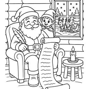 Christmas With Santa Coloring Book for Kids Ages 6-8, 55 Printable Coloring Pages, Santa Elves Reindeer, Instant Download PDF image 2