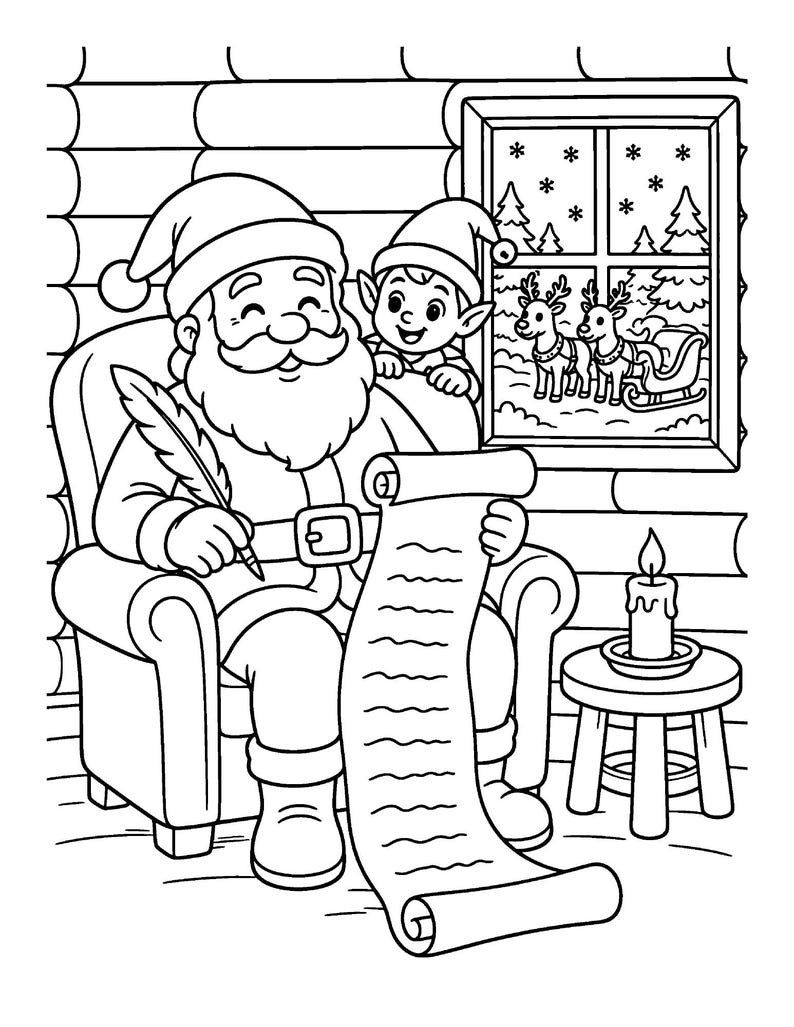 Christmas With Santa Coloring Book for Kids Ages 6-8, 55 Printable Coloring Pages, Santa Elves Reindeer, Instant Download PDF image 2