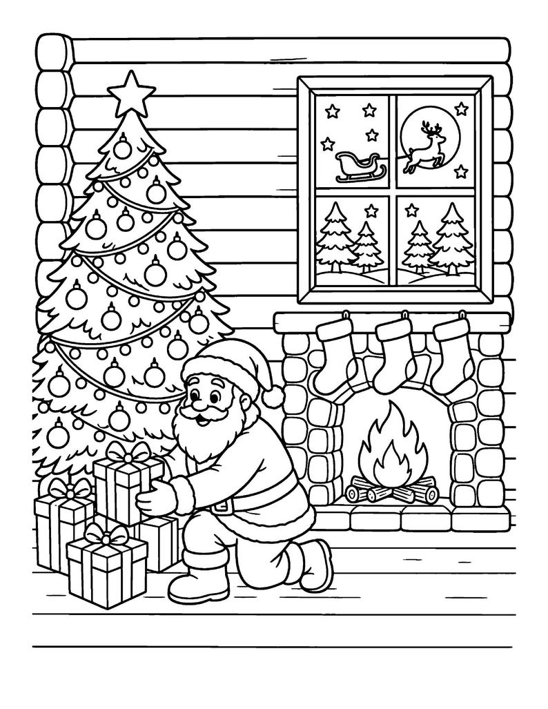 Christmas With Santa Coloring Book for Kids Ages 6-8, 55 Printable Coloring Pages, Santa Elves Reindeer, Instant Download PDF image 5