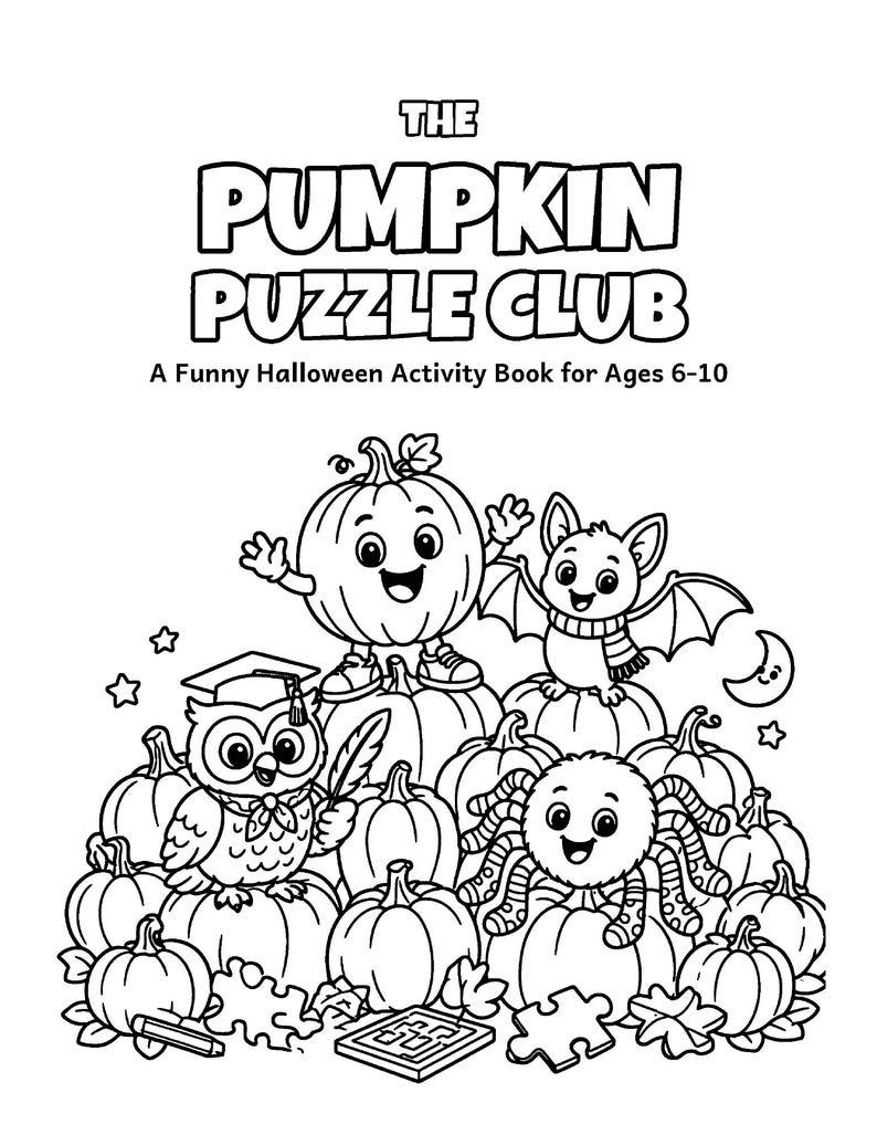 The Pumpkin Puzzle Club Halloween Activity Book for Kids 6-10, 50 Printable Pages, Coloring, Word Search, Mazes, Tracing PDF imagen 2