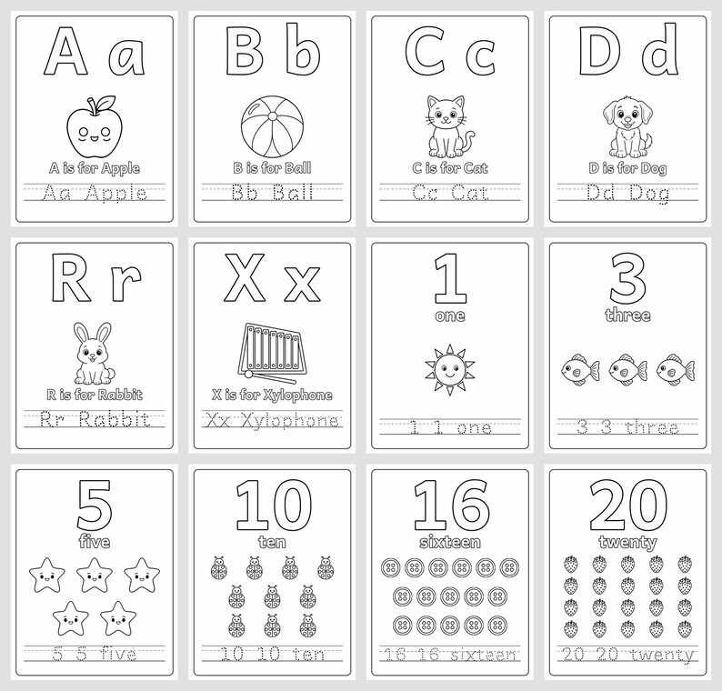 My First ABC & 123 Coloring Book for Ages 3-5, 50 Printable Pages, Alphabet and Number Tracing, Counting Worksheets, Preschool PDF imagen 6