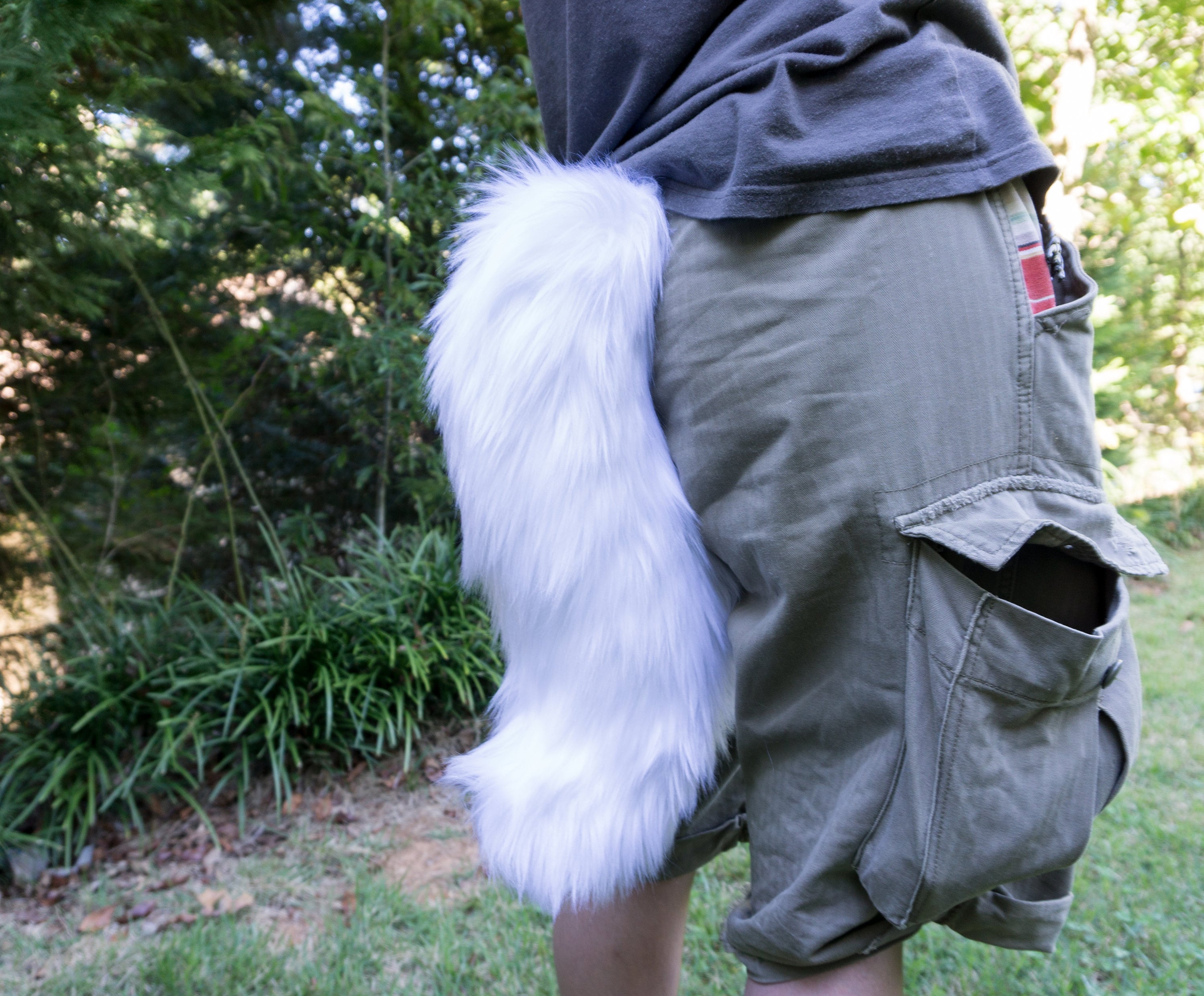 White Furry Animal Costume Wolf Tail Etsy