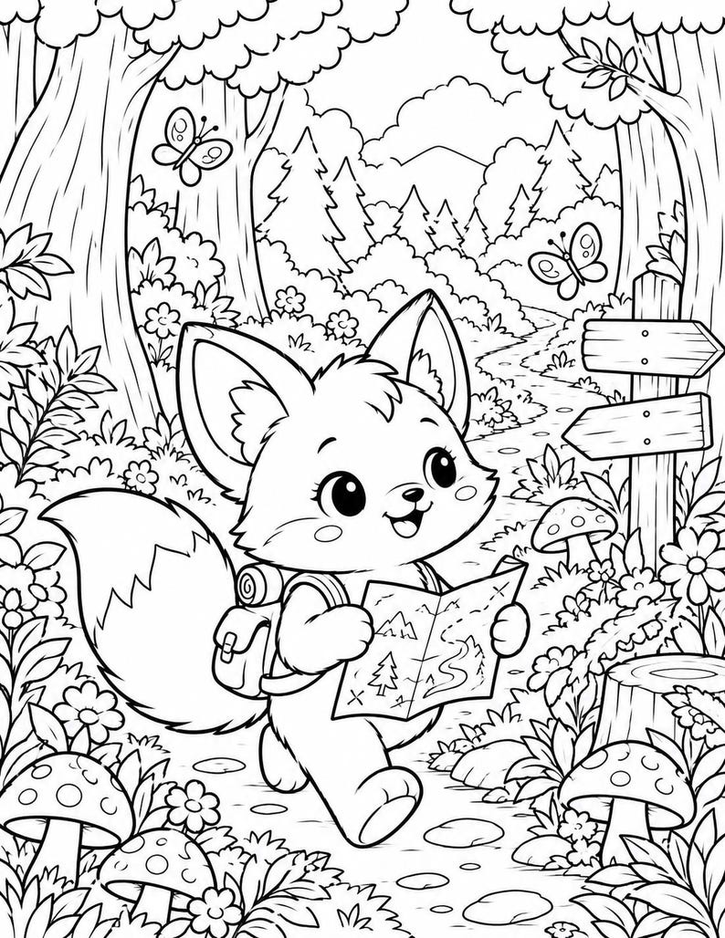 Woodland Animals Coloring Book, 20 Cute Forest Animal Coloring Pages