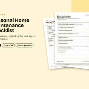 Seasonal Home Maintenance Checklist Printable, Spring Summer Fall Winter Home Checklist, Monthly Upkeep Tracker, New Homeowner PDF