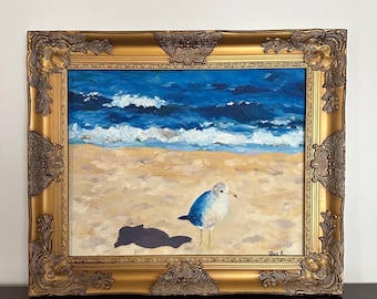 Landscape original oil painting on canvas, beach painting, ocean scene, coastal image