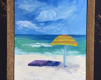 Framed Original Oil Painting on canvas, beach scene, Miami, ocean, seascape, water