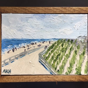 Framed Original Oil Painting on canvas, beach scene, summer, landscape, seascape, Jersey Shore, New Jersey beach