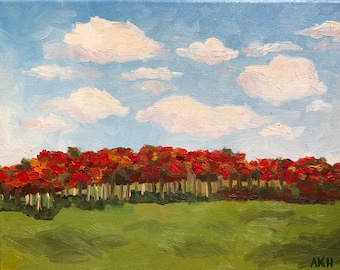 Original oil painting on canvas, fall landscape, countryside, Tennessee landscape