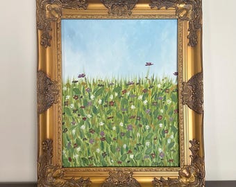 Original Wildflower Meadow Oil Painting - 16x20 Impressionist Landscape