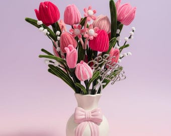 Tulpen van pijpenragers, handgemaakt boeket met een lange houdbaarheid, diverse kleuren
