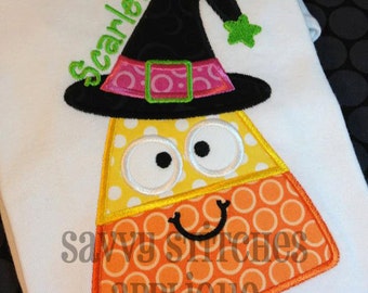 Candy Corn Witch Halloween Machine Embroidery Applique Design