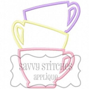 Stacked Teacups Machine Embroidery Applique Design image 2