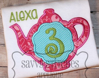 Teapot Number Machine Embroidery Applique Set