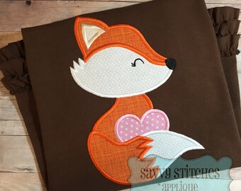 Valentine Fox Machine Embroidery Applique Design