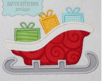 Santa Sleigh Machine Embroidery Applique Design