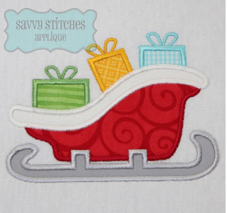 Santa Sleigh Machine Embroidery Applique Design image 1