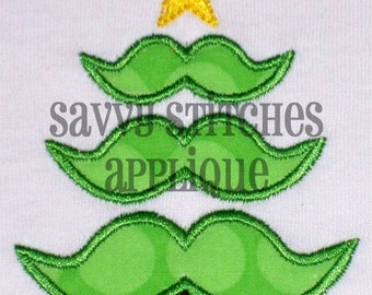 Mustache Christmas Tree Embroidery Applique Design