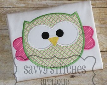 Round Owl Machine Embroidery Applique Design