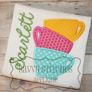Stacked Teacups Machine Embroidery Applique Design image 1