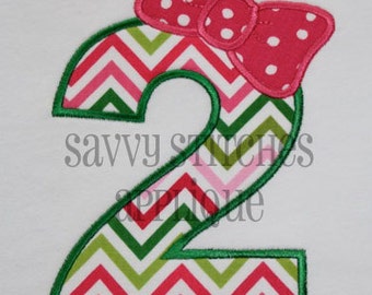 Numbers with a Bow Machine Embroidery Applique Design