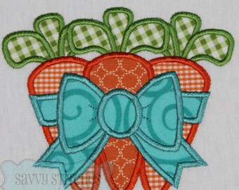 Carrot Bunch Bow Machine Embroidery Applique Design