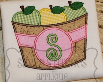 Apple Basket Circle Machine Embroidery Applique Design