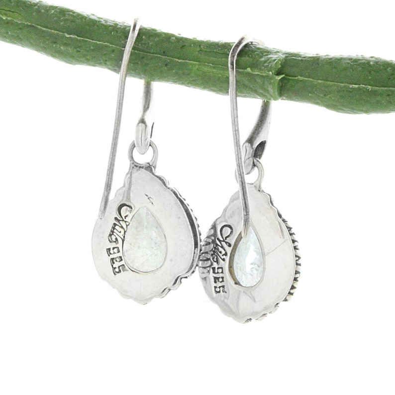 Silver Bali Earrings Sterling Silver Pear Shape Blue Topaz Drop Earrings December Birthstone Blue Topaz Earring Blue Topaz Earrings