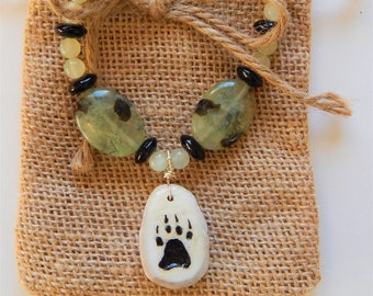 Ojibwe Hand Carved Deer Antler Necklace | Unique Native American Jewelry, Cultural Statement | Jade and Glass Accents
