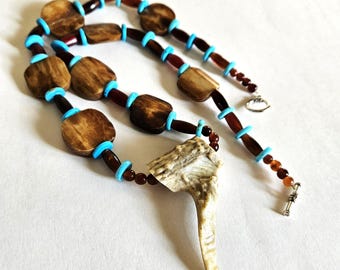 Ojibwe-Made Deer Antler Jewelry | Unique Native American Artisan Necklace | Horn, Bone accents