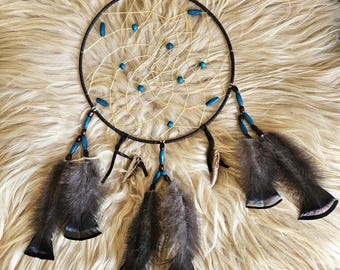 Handcrafted Ojibwe Dreamcatcher | Wild Turkey Feathers & Deer Antler