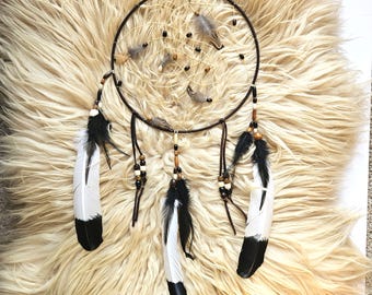 Handcrafted Ojibwe Dreamcatcher | Imitation Eagle Feathers 12"