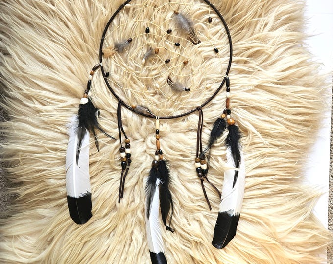 Featured listing image: Handcrafted Ojibwe Dreamcatcher | Imitation Eagle Feathers 12"