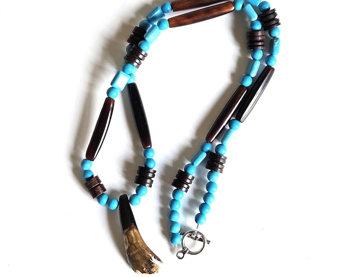 Featured listing image: Bison Tooth Ojibwe Necklace | Unique Native American Artistry, Cultural Statement | Horn, Wood, Magnesite Accents