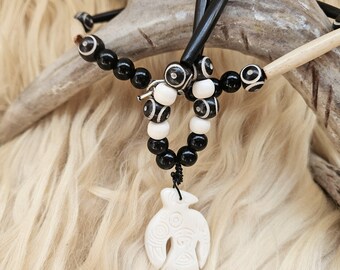 Thunderbird Ojibwe-Made Carved Bone Pendant Necklace | Unique Native American Artisan Jewelry