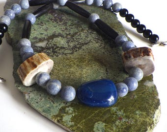 Handcrafted Ojibwe Deer Antler Necklace | Authentic Native American Jewelry and Gifts | Horn, Agate, Sodalite