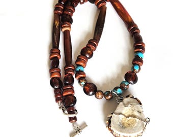 Deer Antler Ojibwe Necklace | Unique Native American Jewelry, Cultural Statement | Horn, Wood, Glass Accents
