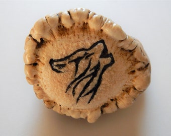 Carved Elk Antler Burr: Howling Wolf Cabin Decor